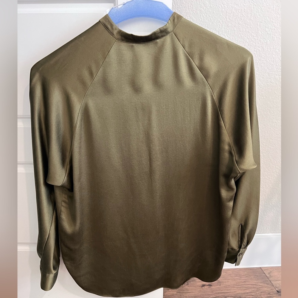 Vince Olive Silk Shirt View 4